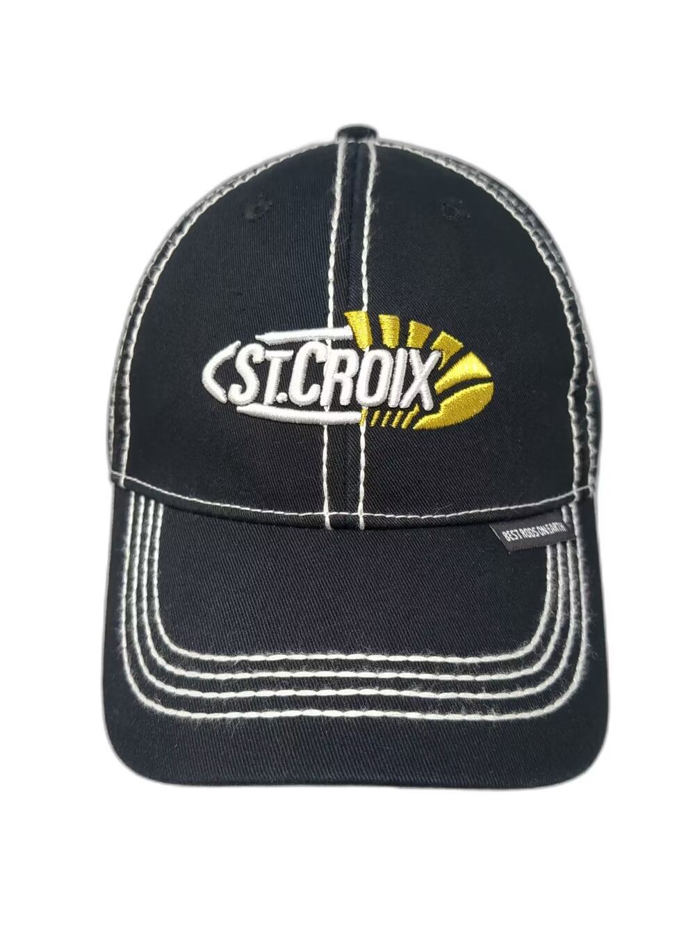St. Croix Black Baseball Cap One Size Embroidered Fishing Strapback Hat Cotton